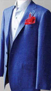 Blue Suit Jacket with Red Pocket Square