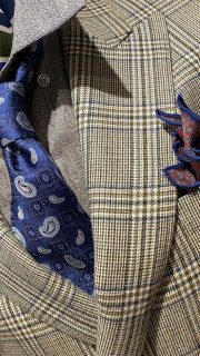 Gray Plaid with Blue Tie and Pocket Square